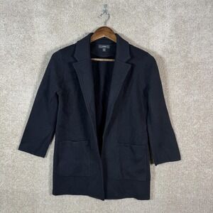 J Crew Coatigan‎ Womens XXS Black Knit Open Front Lapel Pockets Blazer Jacket